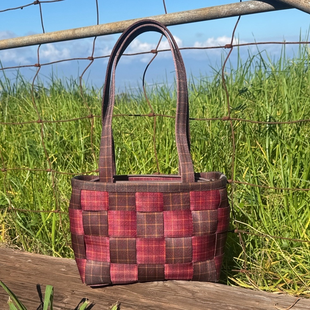 Harvey’s Seatbelt Tote Bag Plaid Preppy WhimsyGoth Brown Burgundy Red